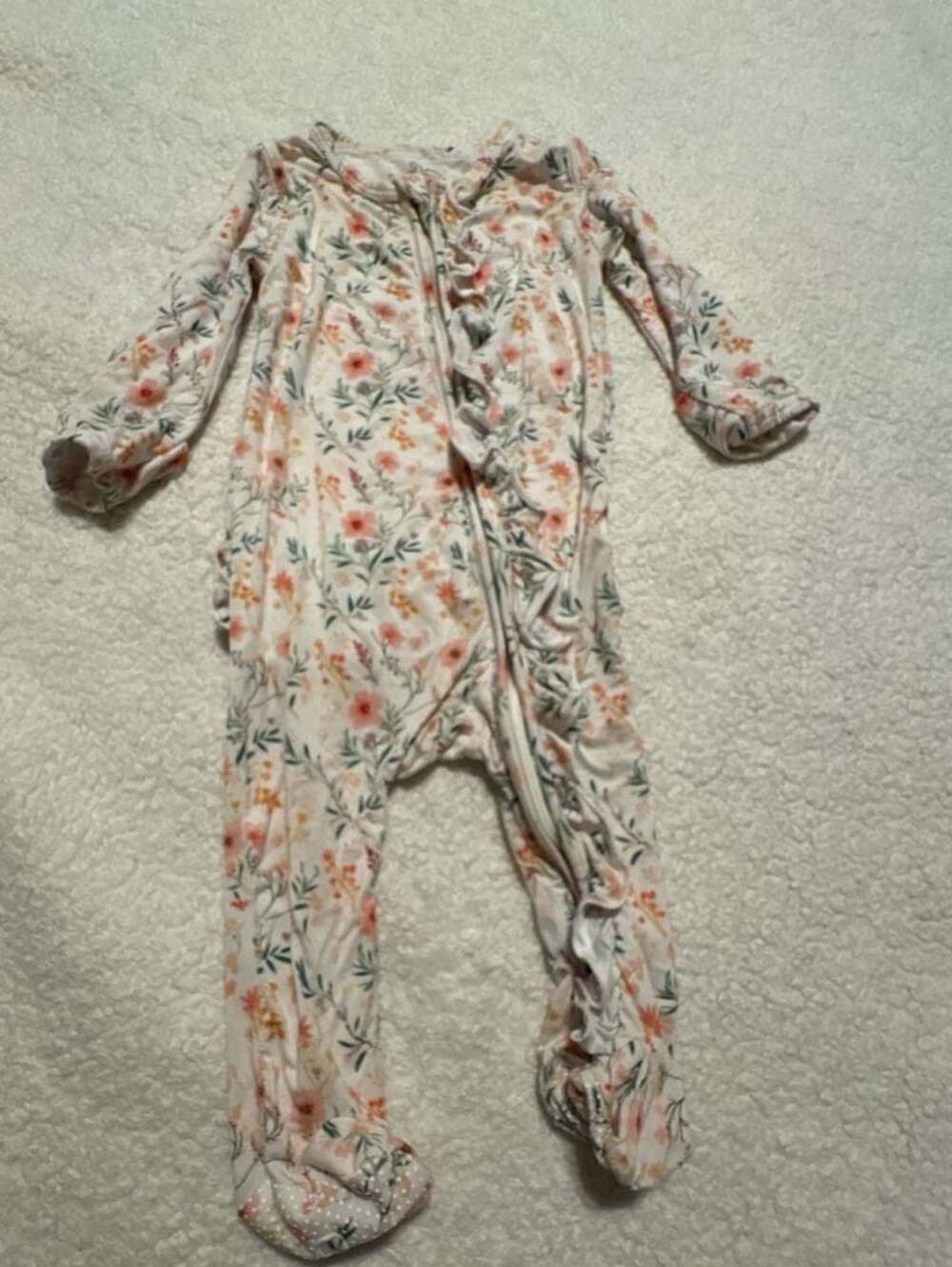 Caden Lane Floral Bamboo Ruffle Footie 3-6 Months